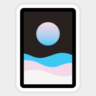 Full Moon Abstract Landscape Ocean Waves Sticker